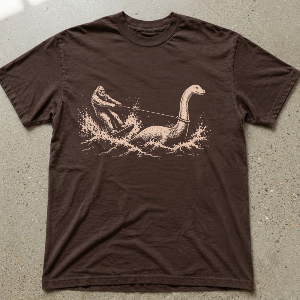 Comfort Colors Bigfoot Waterskiing Loch Ness Monster T-Shirt